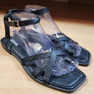 JustFab Black Croc Faux Leather Square Toe Strappy Sandals Size 10 EU 41 New